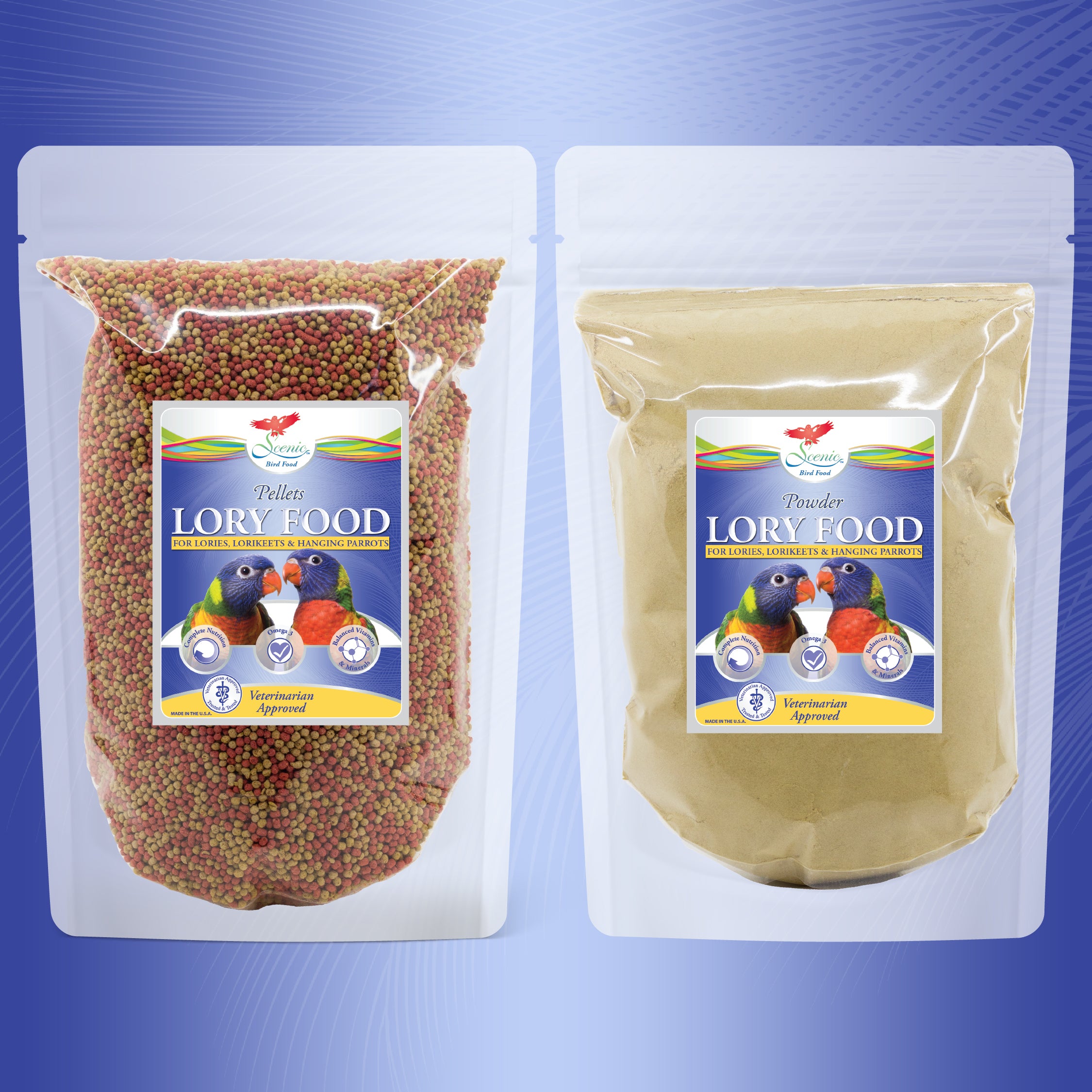 Scenic Lory Food Pellets & Powder Bag Purple Background