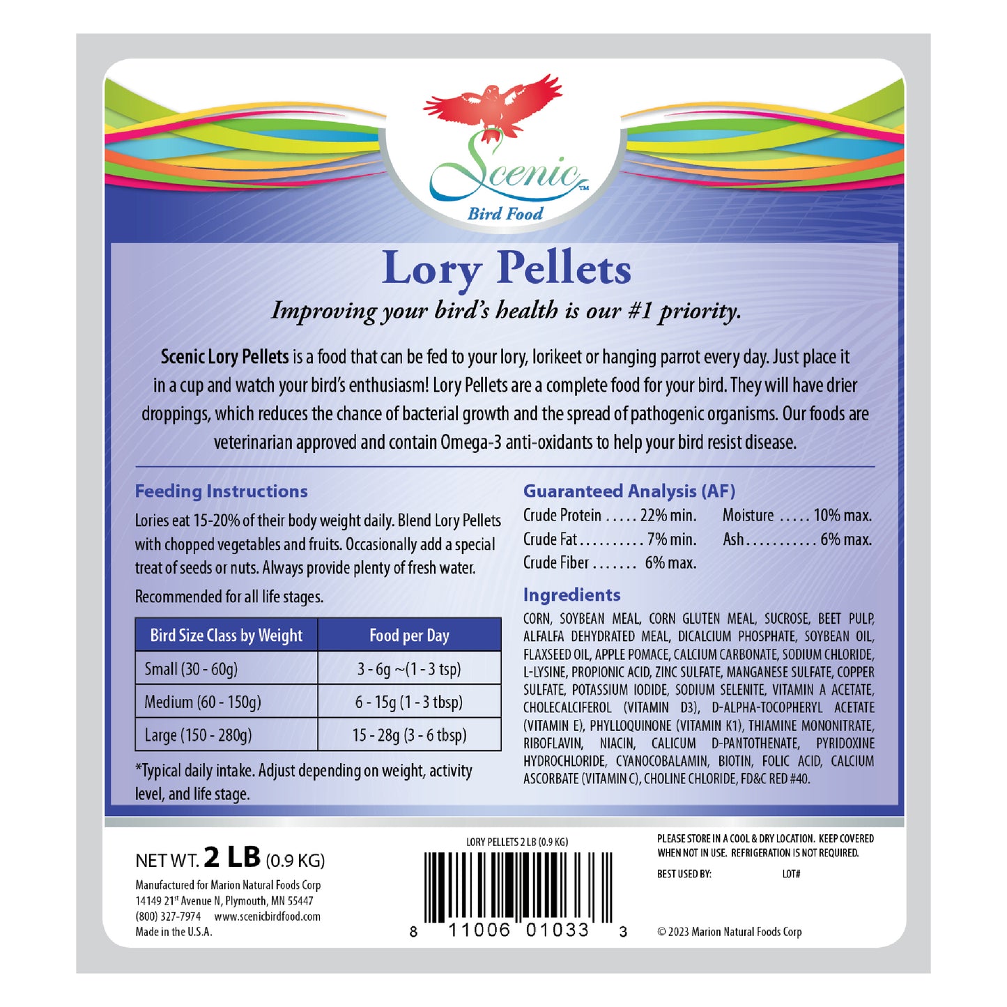 Scenic Lory Pellets 2lb Back Label