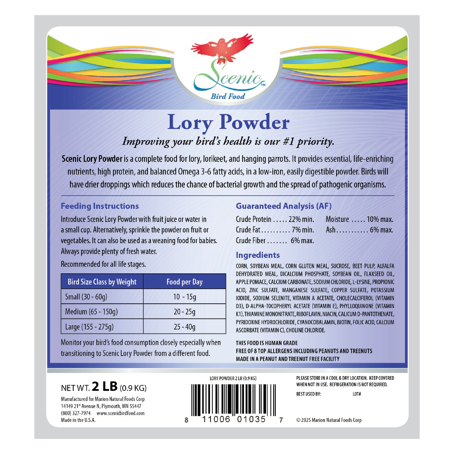 Scenic Lory Powder 2lb Back Label